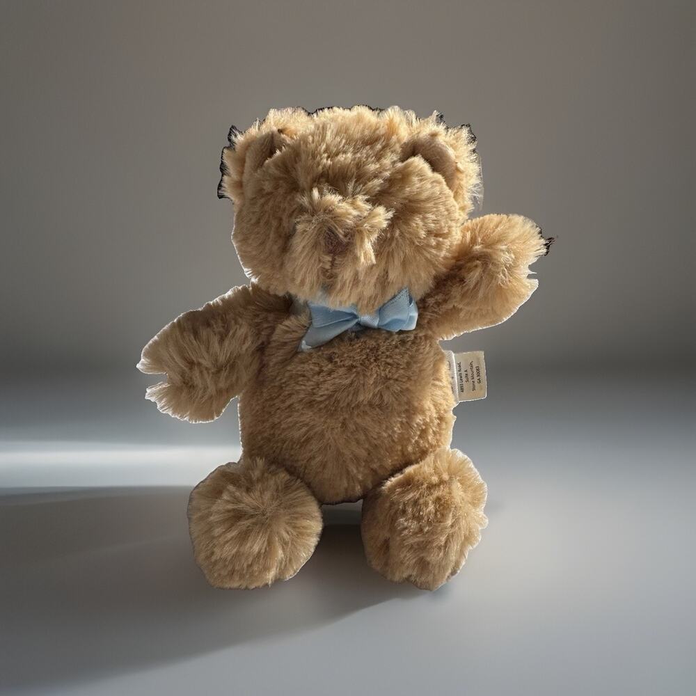 Mud Pie My First Teddy Bear Rattle 6" Brown Blue Bow Lovey